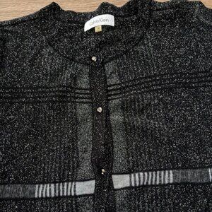 Calvin Klein Elegant Black and Gray Metallic Silver  Top - Sz M